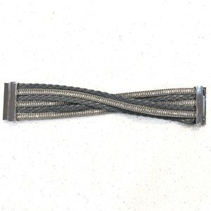 Rhinestone & Braided Leather Layered Bracelet